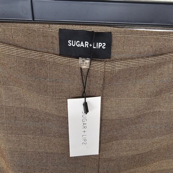 Sugar + Lips Womens Small Window Pane Plaid Ruffle Hem Pants Office Academia - Picture 4 of 7